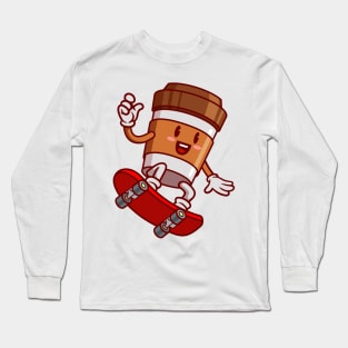 Coffee cup cartoon character, Coffee cup with skateboard Long Sleeve T-Shirt